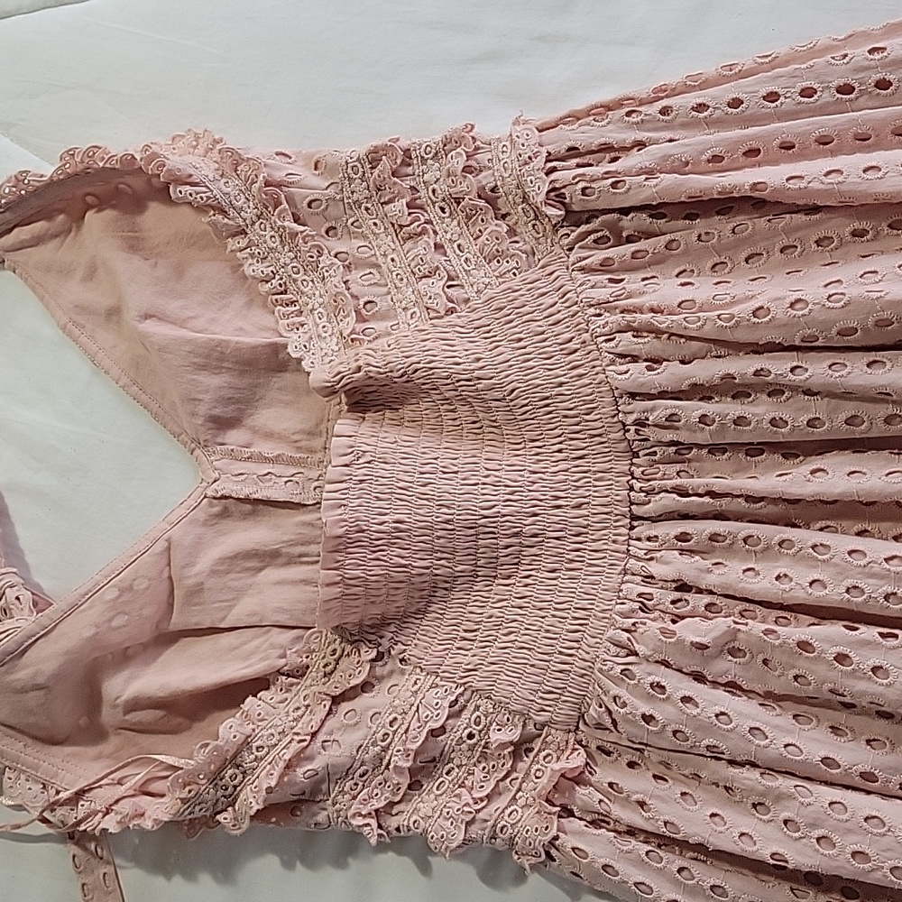 TOPSHOP ANGLAISE BRODERIE LACE HALTER TOP DRESS  4 BLUSH PINK - Picture 9 of 15